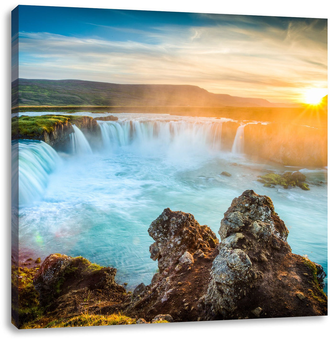 Pixxprint Wasserfall als Leinwandbild Quadratisch | Grösse: 70x70 | Wandbild| Kunstdruck | fertig be