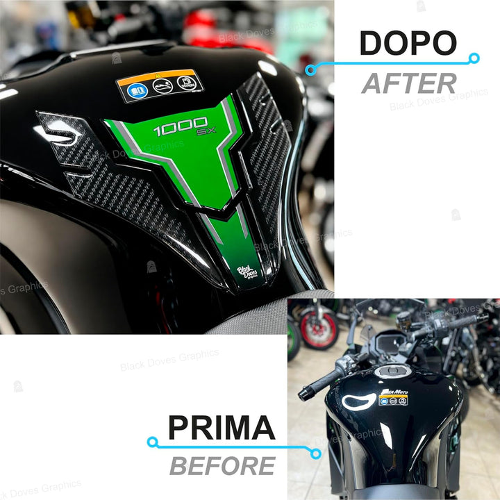 3D Harzaufkleber Protektoren kompatibel mit Kawasaki Ninja 1000 SX 2020-2022 (Tankschutz) Tank-Schut