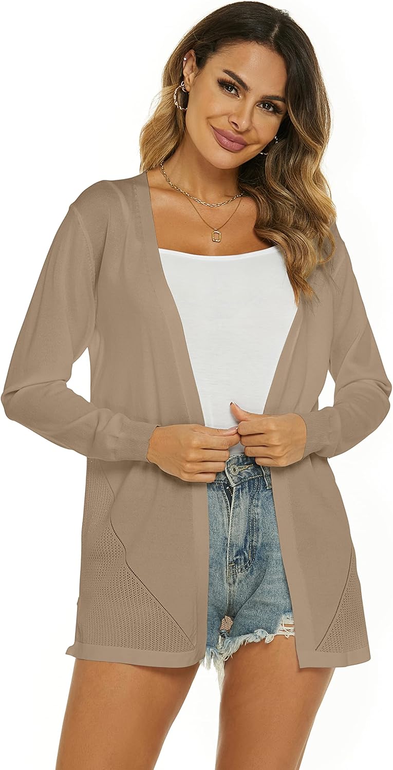Ietaoo Damen Strickjacke Sommer Cardigan Elegant Lang Jacke Leichte Langarm Offene Strickjacke Somme
