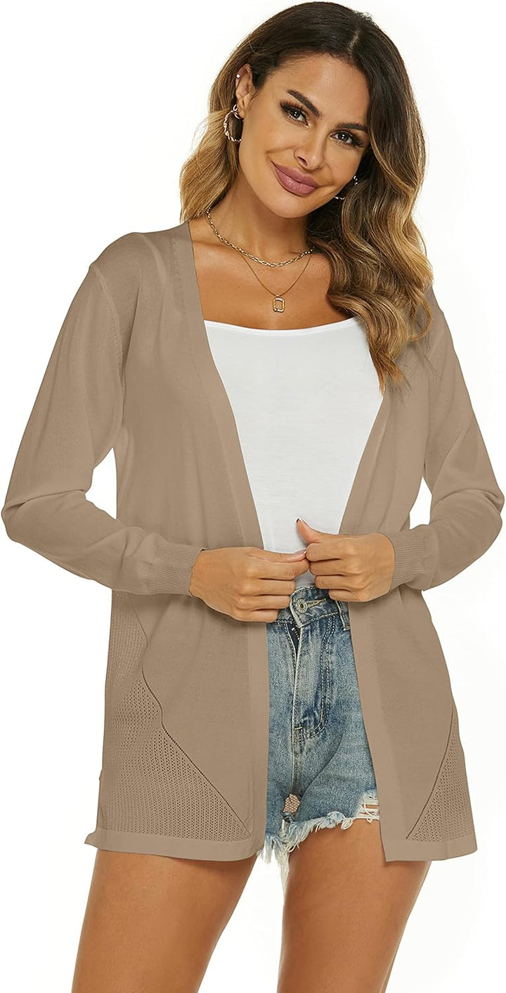 Ietaoo Damen Strickjacke Sommer Cardigan Elegant Lang Jacke Leichte Langarm Offene Strickjacke Somme