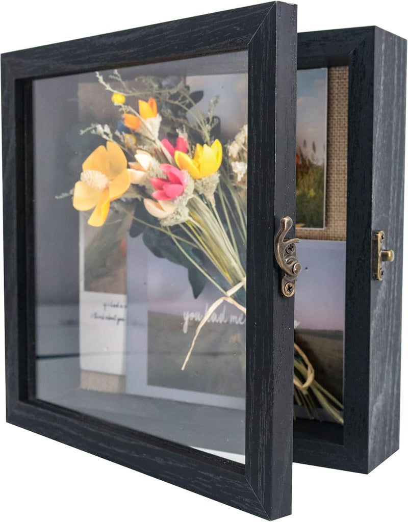 GraduationMall Schwarz 20x20cm 3D Bilderrahmen Tief Objektrahmen Schaukasten Türvitrine Retro Weiss,