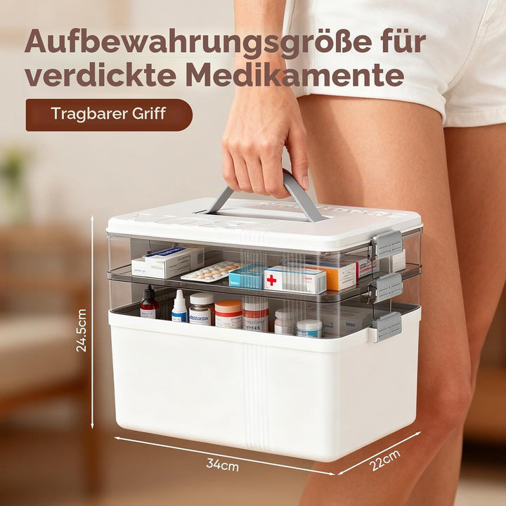Medikamenten Aufbewahrung 34*22*24.5 cm, 3 Stöckige Hausapotheke mit Tragegriff, Kunststoff Hausapot