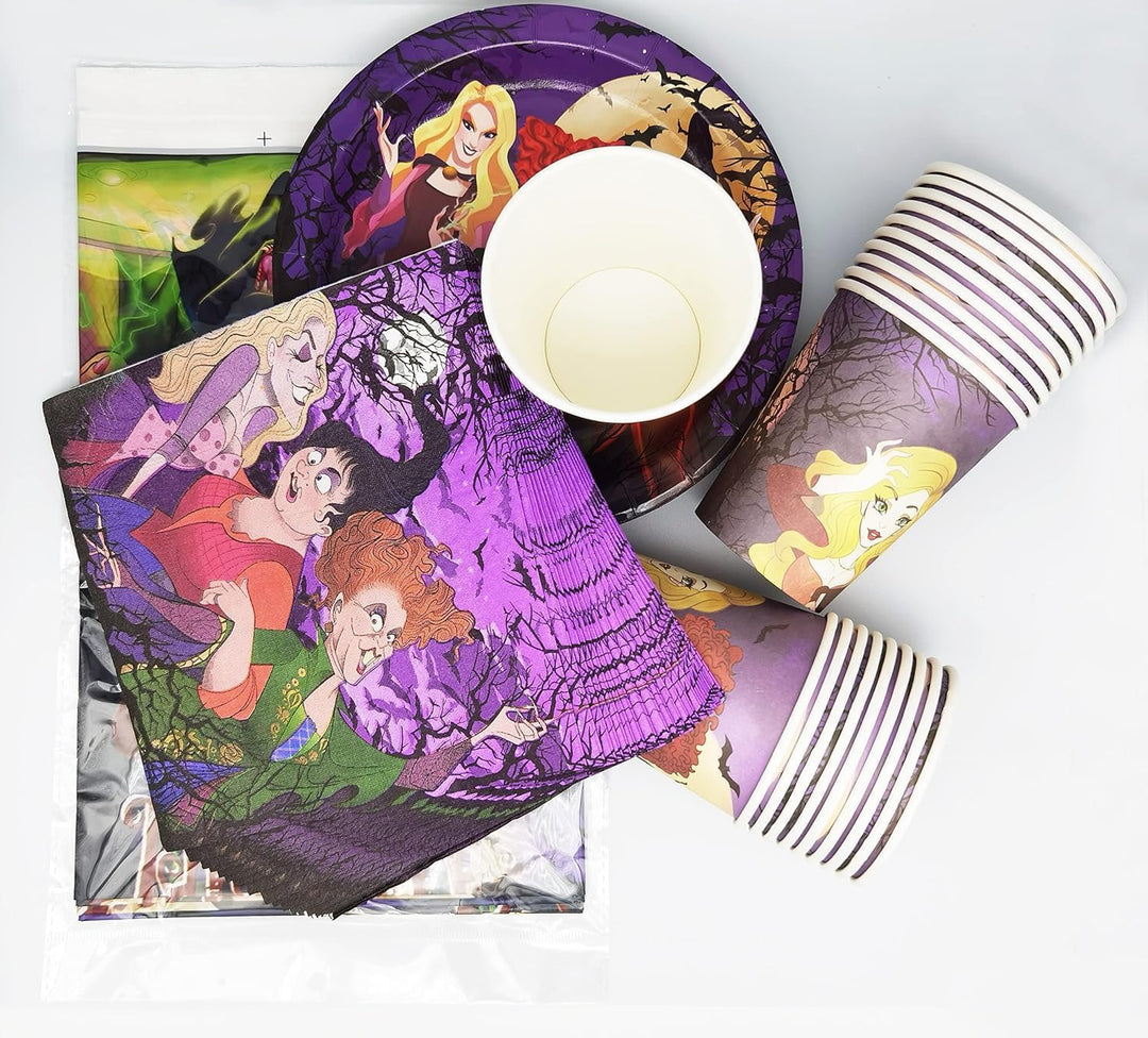 Hocus Pocus Thema Partygeschirr,Party Dekoration Grusel Hexen Witch Sisters,Crazy Partygeschirr Gebu