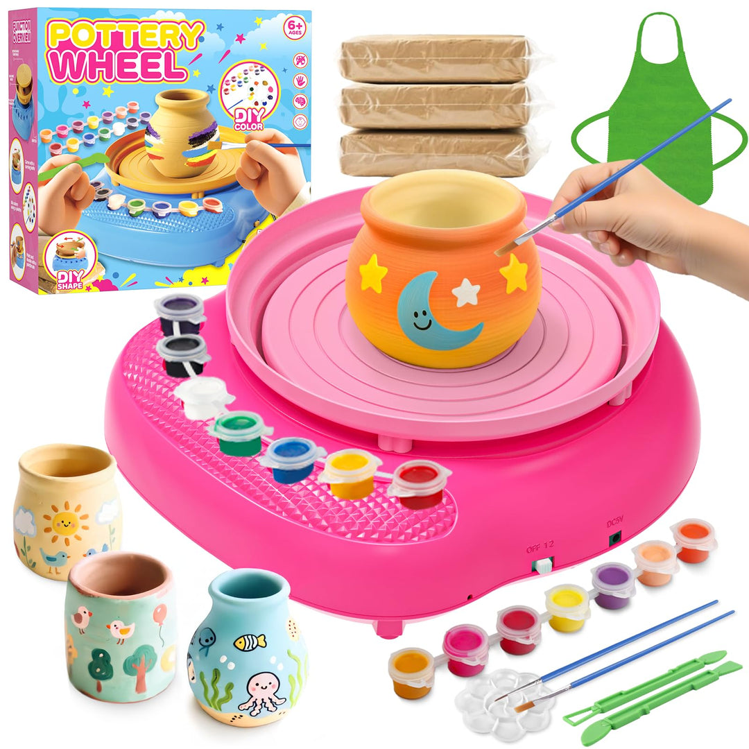 Töpferscheibe für Kinder 6-12 Jahre – Komplettes DIY-Töpfer-Set für Anfänger mit 4 Lufthärtenden Ton