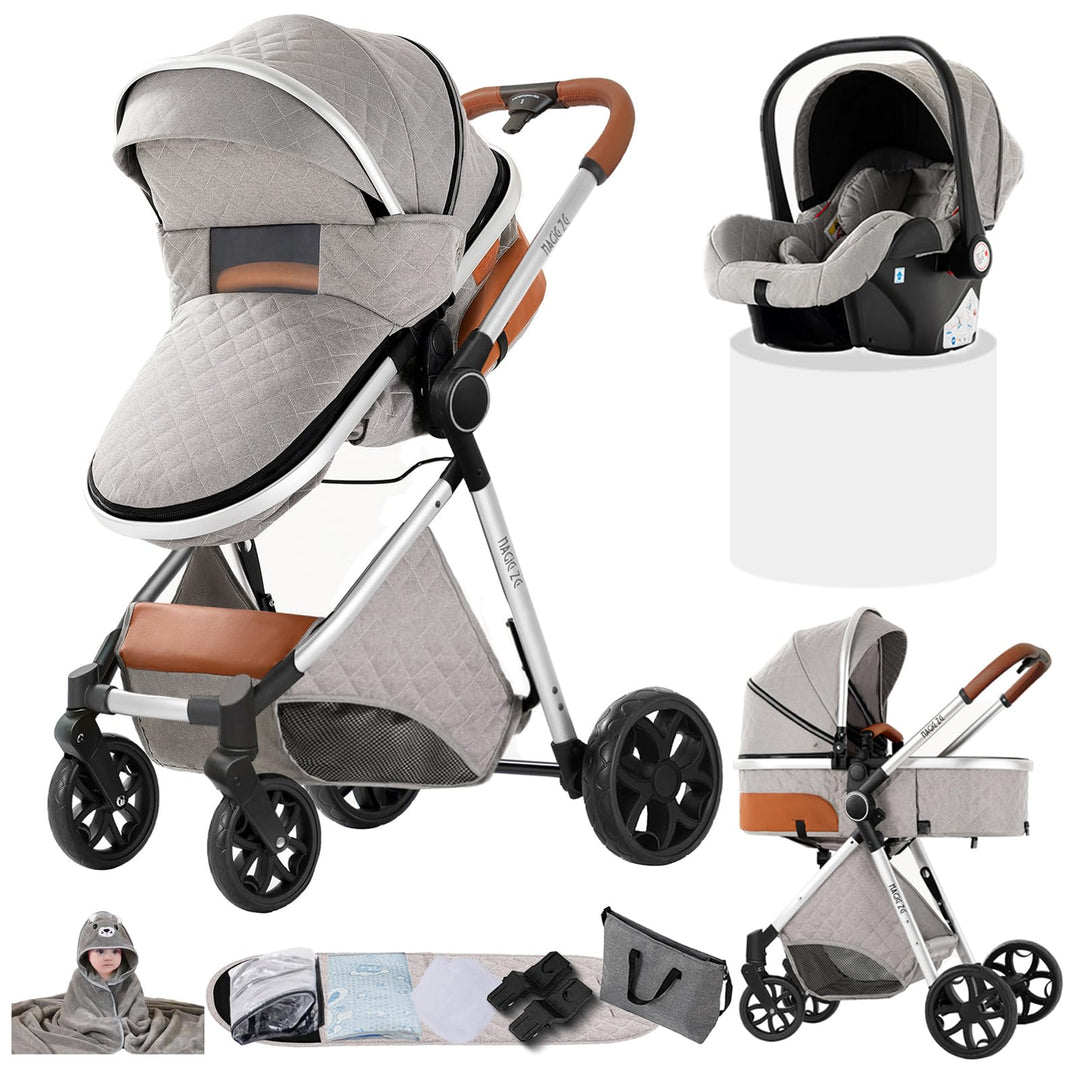 Doraystar Kinderwagen 3 in 1, Kombikinderwagen 3 in 1 mit Zwei Umkehrbaren Schiebemodi, Kinderwagen