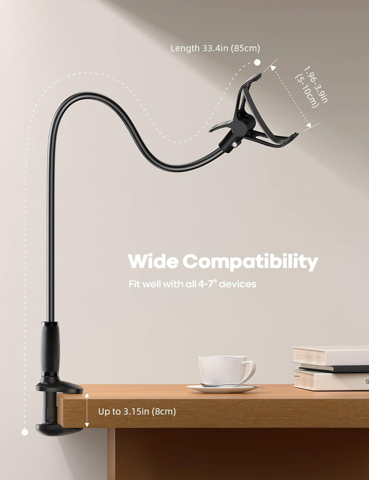 Lamicall Schwanenhals Handyhalterung für Bett, Handyhalter - [80mm Klemmbasis] Flexible Lang Arm Han