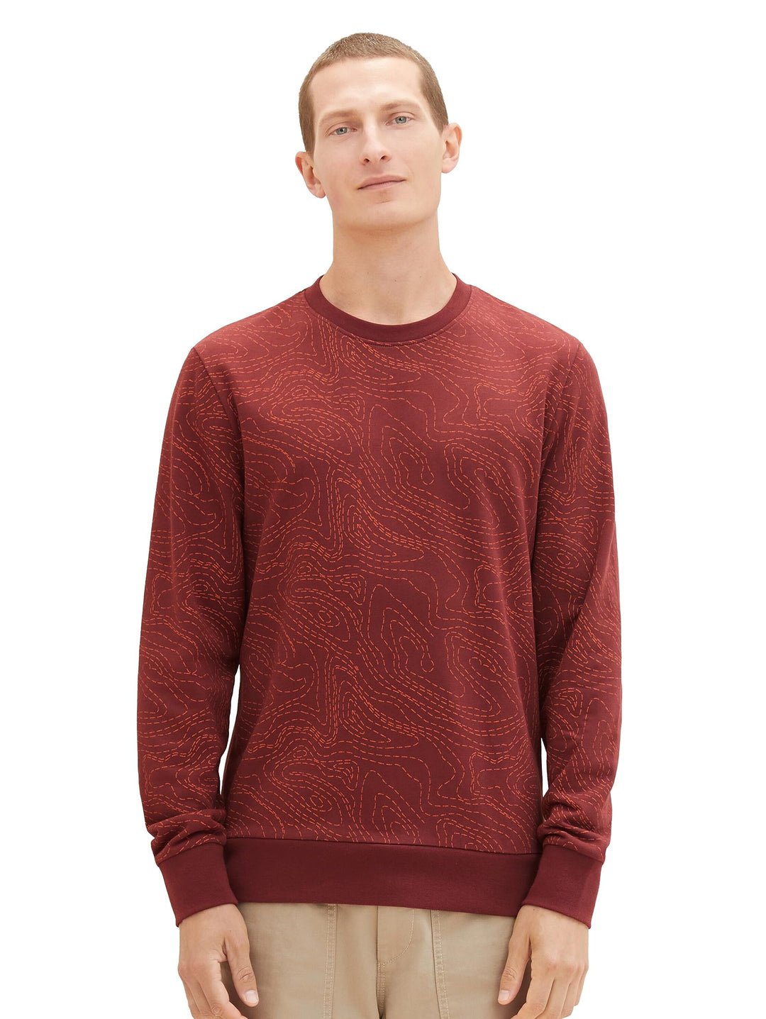 TOM TAILOR Herren Basic Sweatshirt mit Allover-Print XXL 32454 - Bordeaux Red Line Design, XXL 32454