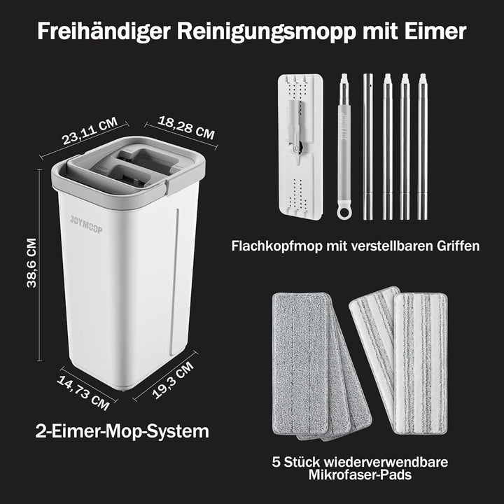 JOYMOOP Mop und Eimer mit Wringer Set, Hands Free Flat Floor Mop und Eimer, mit 5 waschbaren Mikrofa