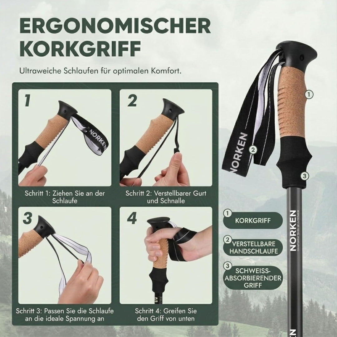 NORKEN - Wanderstöcke, Teleskopstöcke, Aluminium 7075, leicht und robust, Flip Lock Verriegelung, er
