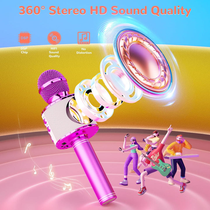 Magic Sing LED Karaoke Mikrofon Kinder, Drahtloses Bluetooth Spielzeug ab 3-12 Jahre Geschenk Mädche