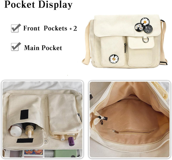 PORRASSO Casual Umhängetasche Damen Canvas Schultertasche Mädchen Messenger-Tasche für Arbeit Schule