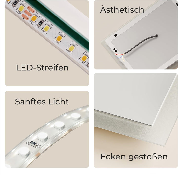 Heilmetz Badspiegel mit Beleuchtung LED 70x50cm, Badezimmerspiegel mit Beleuchtung 6500K Kaltweiss L