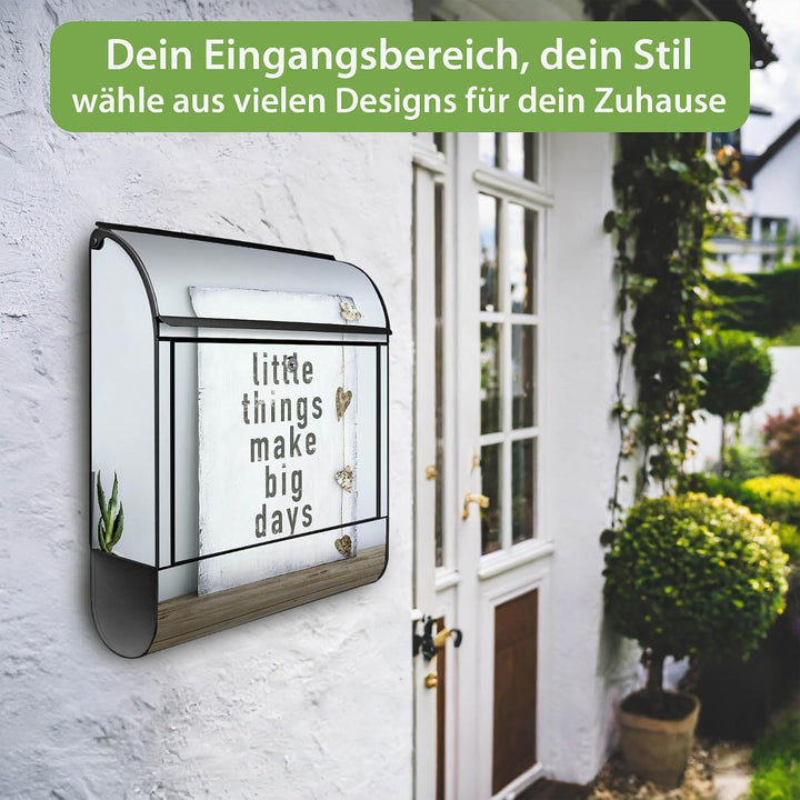 banjado® Design Briefkasten mit Motiv Little Things 39x47x14cm &amp; 2 Schlüssel - Briefkasten Stahl sch