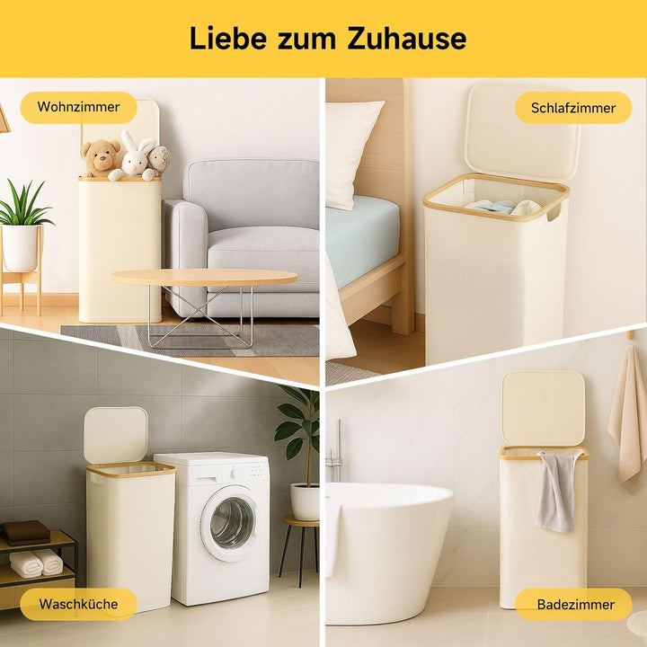 100L Extra grosser faltbarer Wäschekorb mit Deckel - Wäschekorb für schmutzige Kleidung & zusammenkl