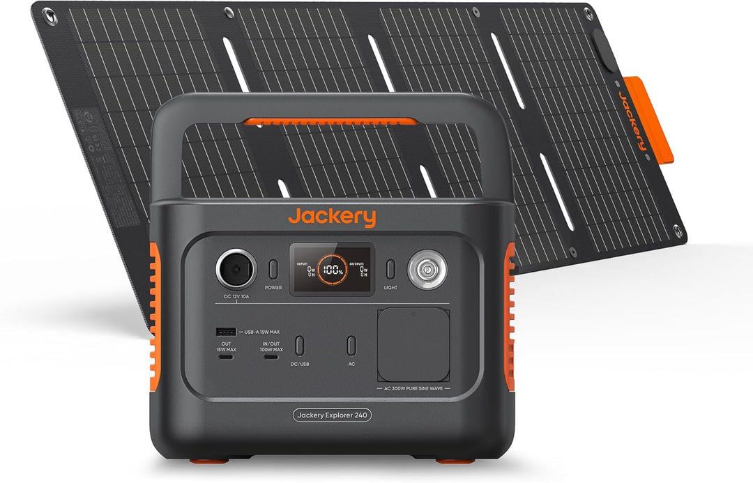 Jackery 240 v2 Solar Generator mit 40W Solarpanel, 256Wh LiFePO4-Batterie, 300W AC & 100W USB-C-Ausg