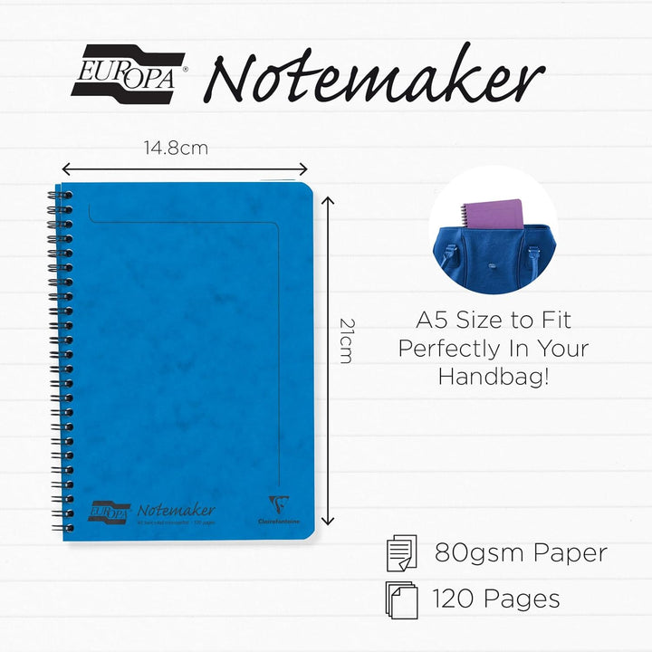 Clairefontaine 4850Z - Packung mit 10 Blöcken Europa Notemaker, Doppelspiralheft DIN A5, 14,8x21 cm,