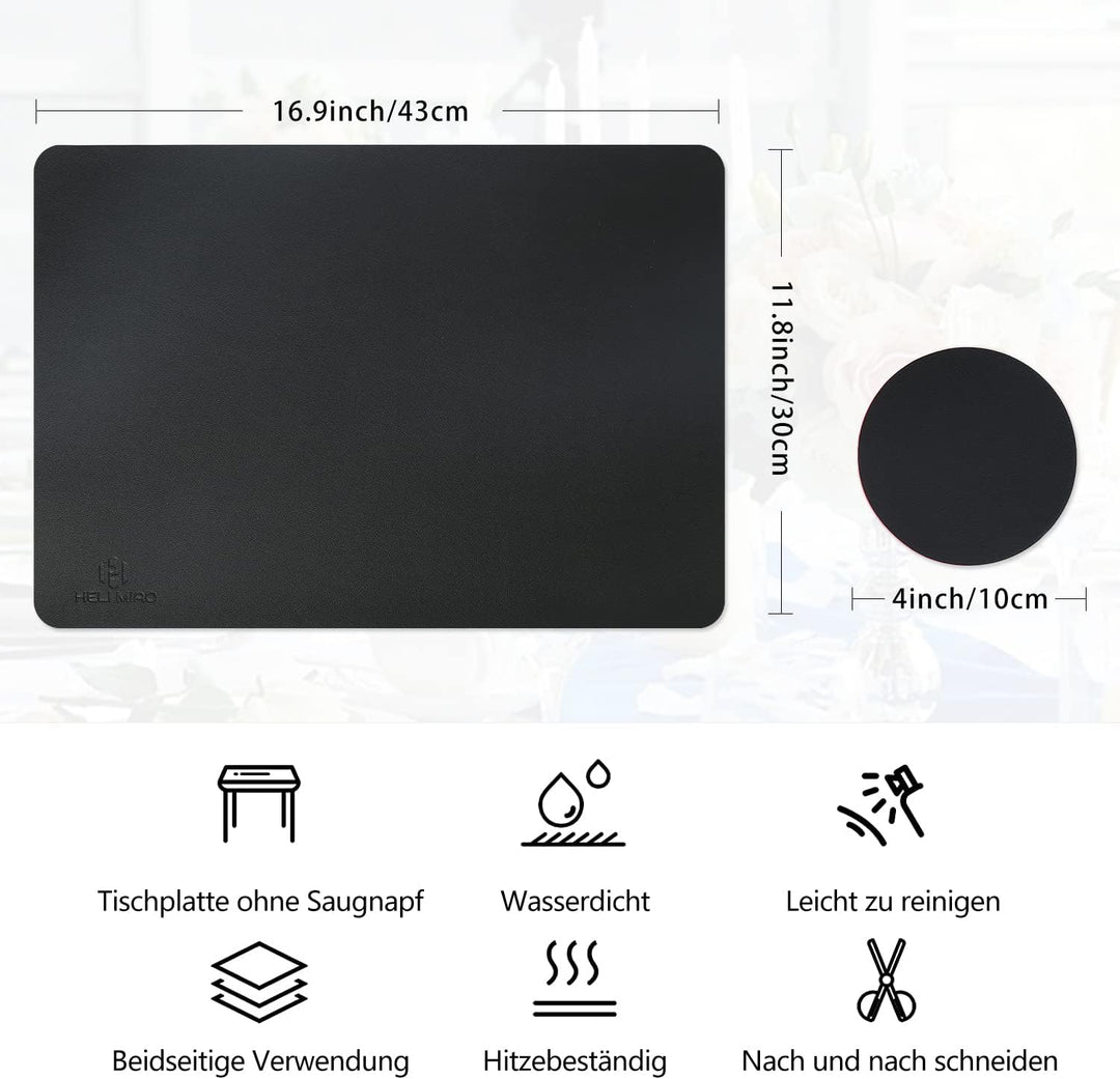 Tischsets Abwaschbar,Platzsets Abwischbar,Hitzebeständig 4er set Leder mit Untersetzer,Platzdeckchen