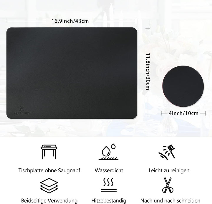 Tischsets Abwaschbar,Platzsets Abwischbar,Hitzebeständig 6er set Tischset Leder mit Untersetzer,Plat