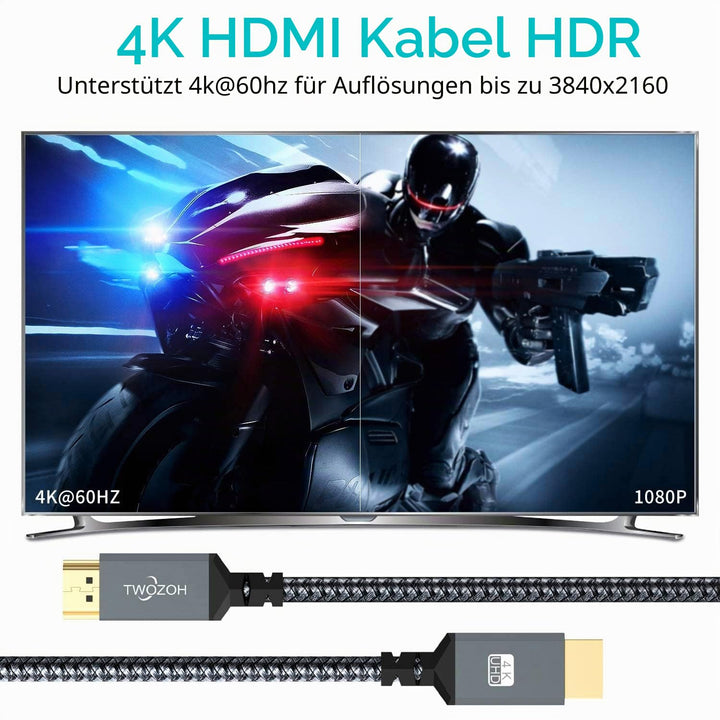Twozoh 4K HDMI Kabel 10M, High Speed 60HZ 18Gbps geflochtenes HDMI auf HDMI Kabel 2.0 Kompatibel mit