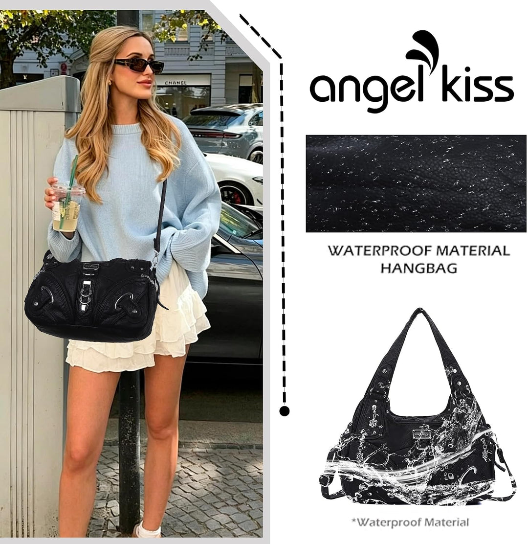 Angel Kiss Damen Schultertasche Hobo Tasche Umhängetaschen Schlusstaschen Henkeltaschen weiches PU L