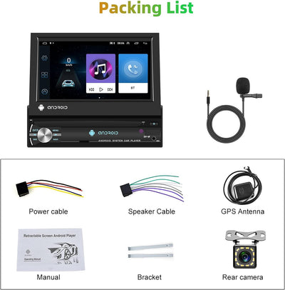 Podofo Android 12 Autoradio 1 Din mit GPS Navi und Bluetooth, 7 Zoll Flip Out Touchscreen Auto Stere
