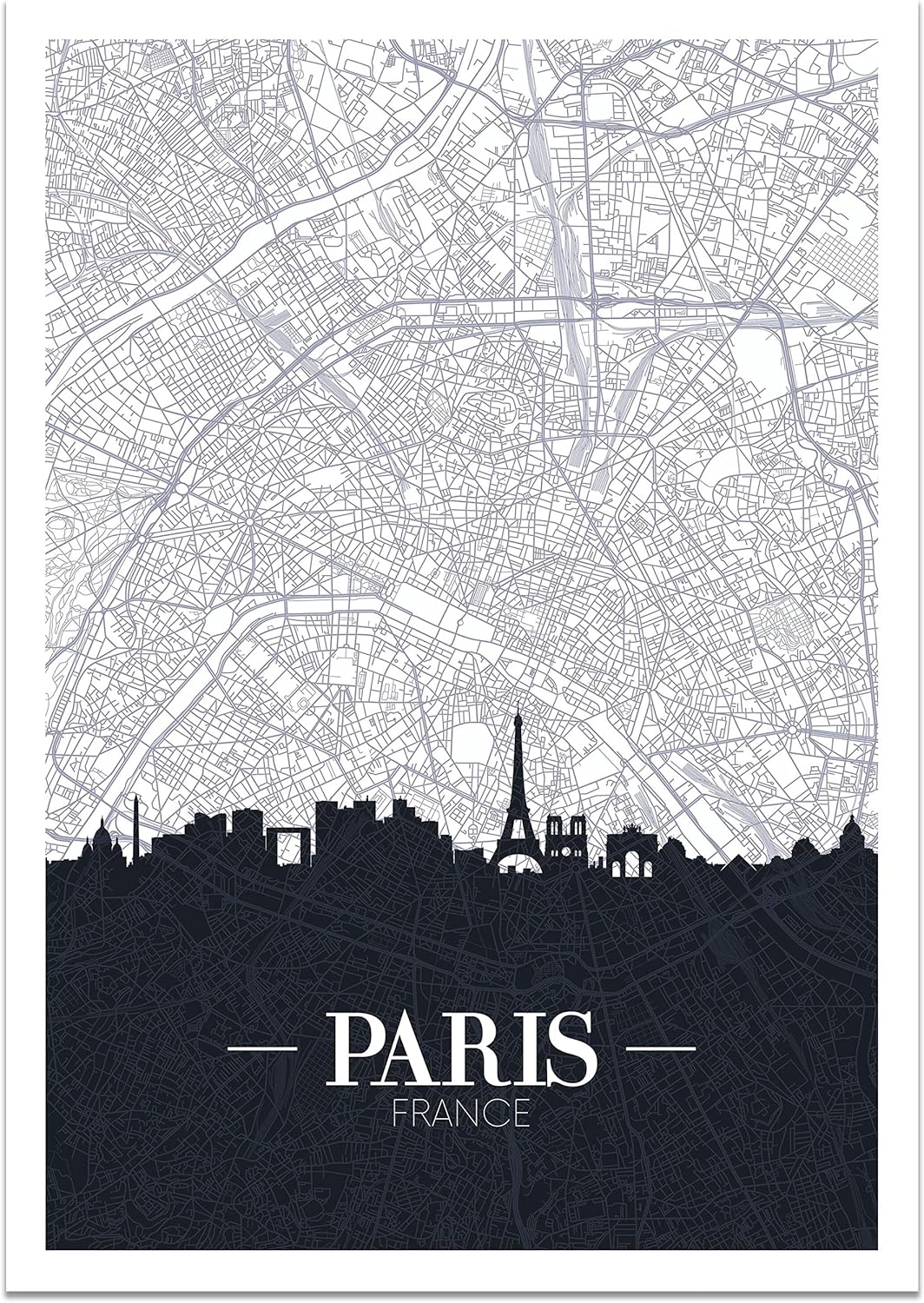 wandmotiv24 Poster als Wanddeko, Grösse Din A1, Strassen Karte Paris, Frankreich, Hauptstadt, Reisen