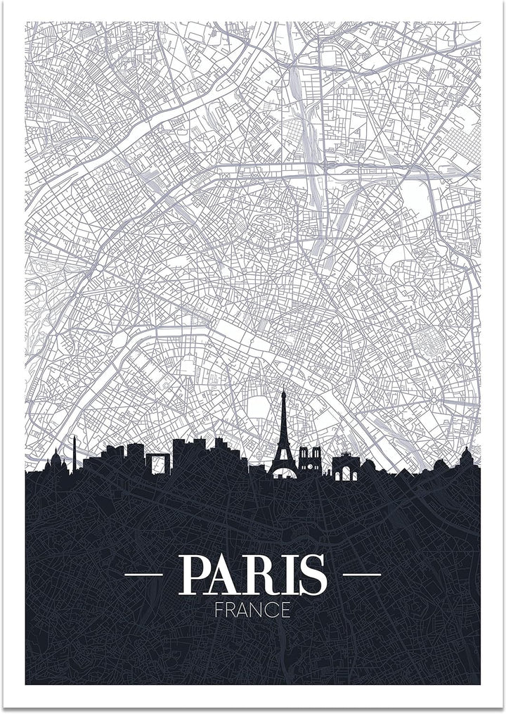wandmotiv24 Poster als Wanddeko, Grösse Din A1, Strassen Karte Paris, Frankreich, Hauptstadt, Reisen