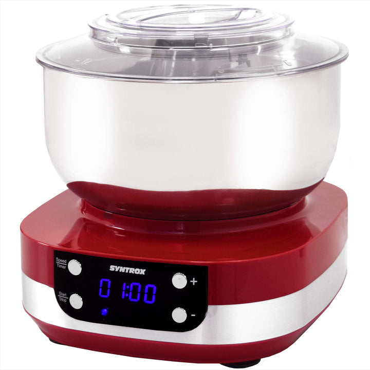 Syntrox Germany KM-800W RED Küchenmaschine Knetmaschine Mixer, Edelstahl-Behälter, 5 Liter