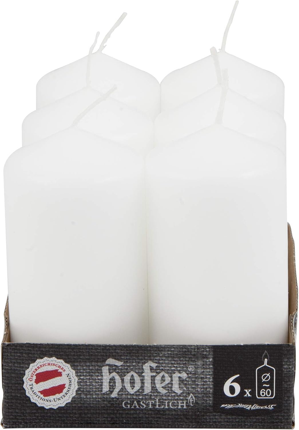 Hofer Stumpenkerzen Säulenkerzen, 12 Stück Set, Lange Brenndauer ca. 30 Stunden, Durchmesser 6 cm, H