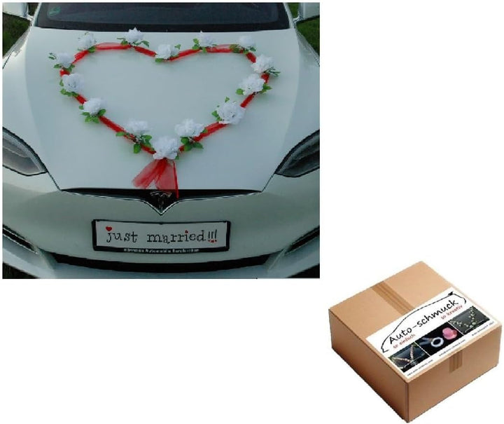 Autoschmuck Organza Herz Auto Schmuck Braut Paar Rose Deko Dekoration Hochzeit Car Auto Wedding Deko