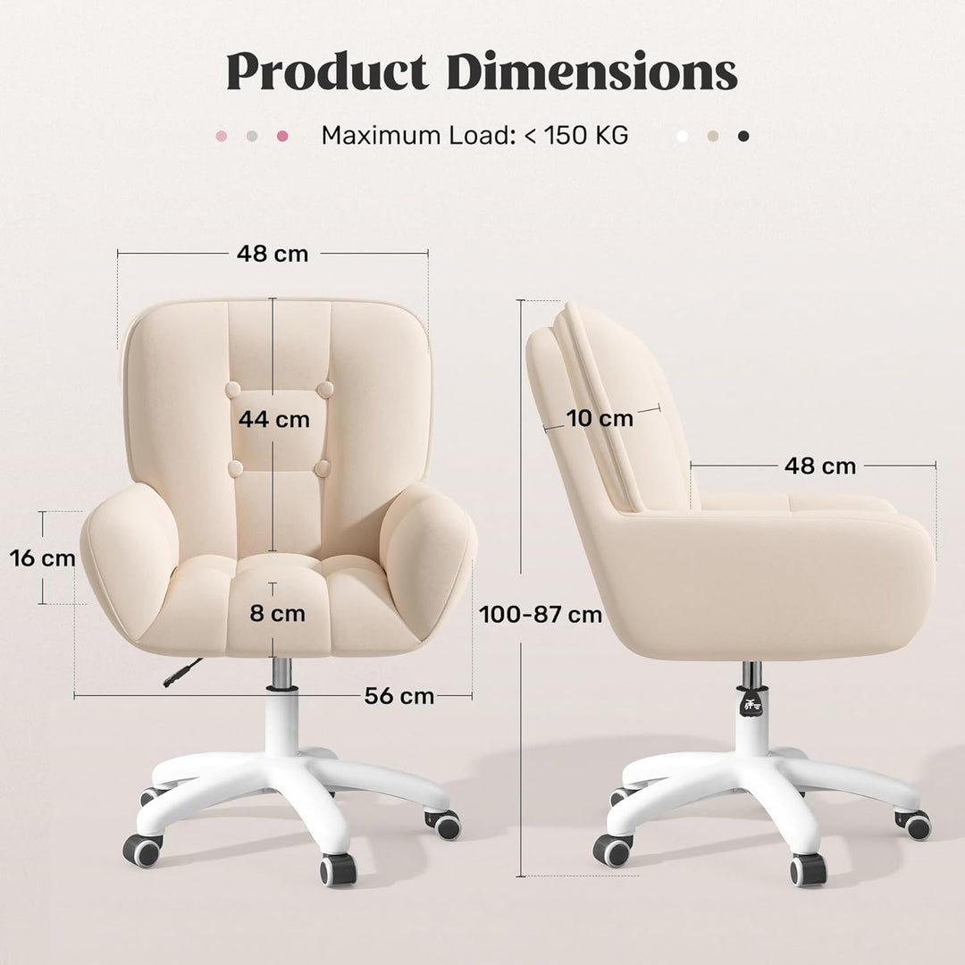 Homeoffice & Schminkstuhl 2-in-1 Ergonomischer Samt Drehstuhl 360°, Höhenverstellbar für Arbeitszimm