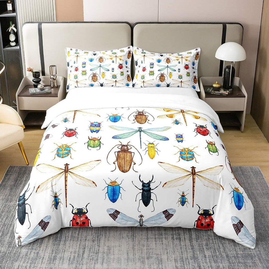 100% Bio-Baumwolle Kinder Libelle Bettwäsche Set,Marienkäfer Insekt Tröster Abdeckung 135x200 für Ki