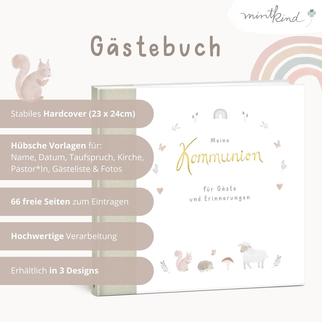 mintkind® Gästebuch Meine Kommunion Wald I Kommunion Geschenk personalisiert I Buch zur Kommunion Er