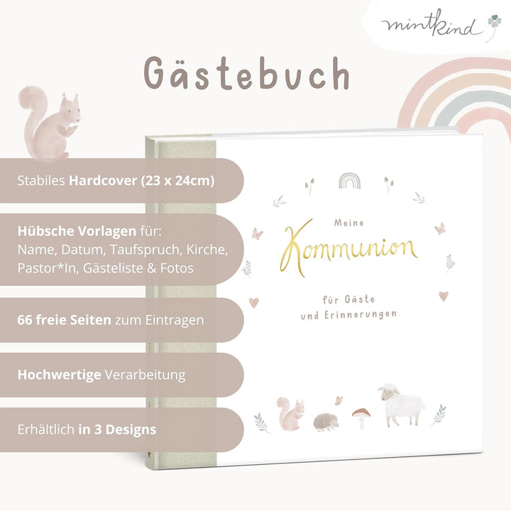 mintkind® Gästebuch Meine Kommunion Wald I Kommunion Geschenk personalisiert I Buch zur Kommunion Er