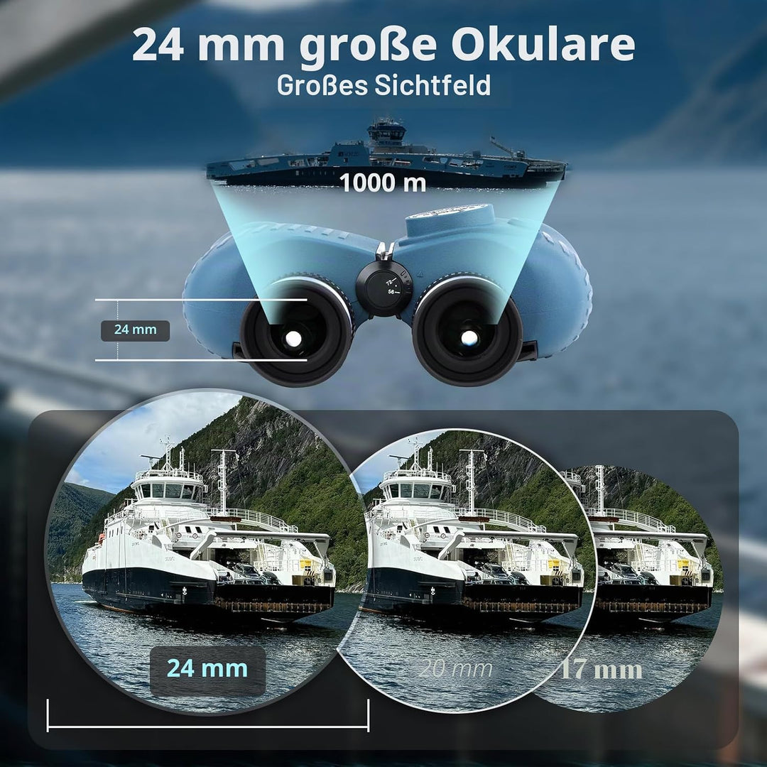 10x50 Marine Fernglas mit beleuchtetem Entfernungsmesser und Kompass, IPX7 wasserdicht, BAK4-Prismen