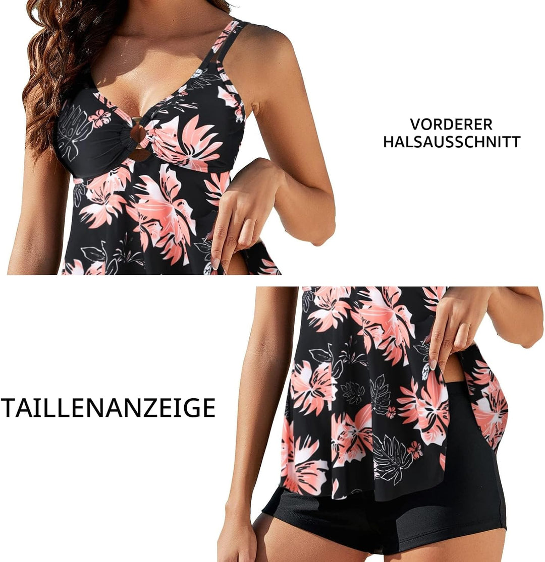 Genfien Damen Zweiteilig Badeanzug Push up Bademoden Bauchweg Tankini Set High Waist Beachwear Hotpa