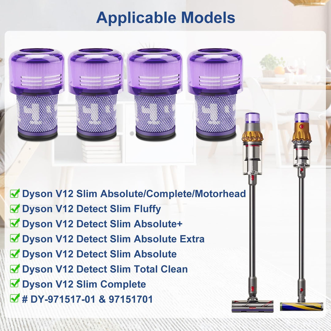 4 Stück Ersatzfilter Ersatzteile für Dyson V12 Staubsauger, Kompatibel mit Dyson V12 Detect Slim Abs