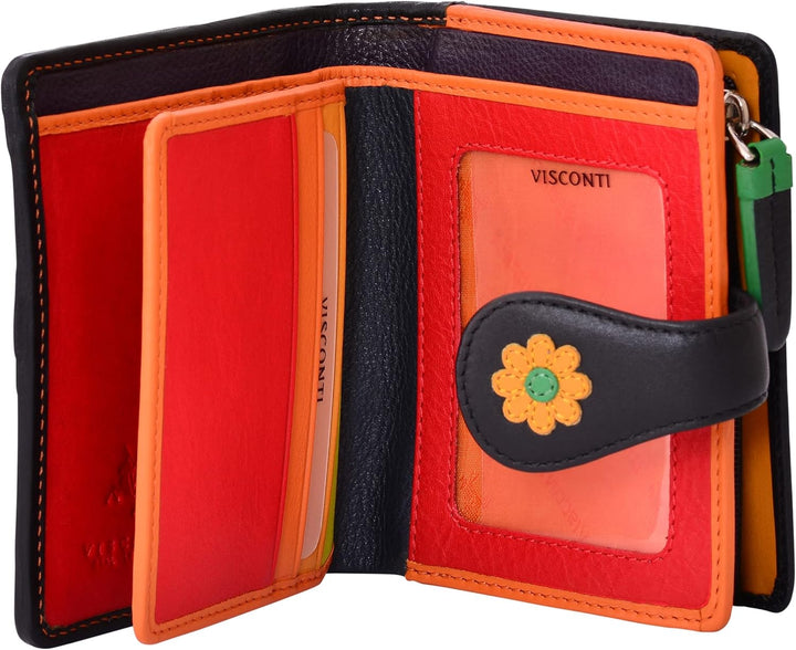 VISCONTI 100% Pur Leder Portemonnaie Damen RFID Schutz Geldbeutel Frauen Geldbörse Bifold Mehrfarbig
