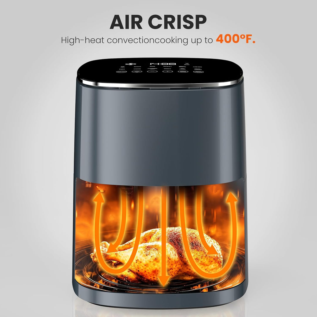 DUMOS Air Fryer 6QT with Window Square Airfryer Oven 12-in-1 for Family 400°F Rapid Air Crispy Techn