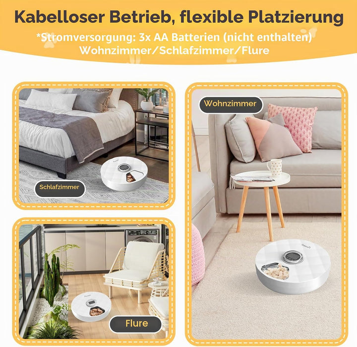 Auveach Futterautomat Katze Nassfutter Automat mit 2 Kühlakkus/Programmierbarem Timer, 6 Mahlzeiten