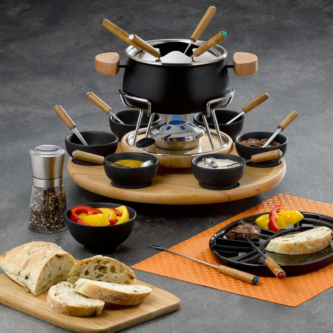 Kela 61201 Drehbares Fonduekarussell-Set, Fleischfondue, 23-teilig, Für 6 Personen, 2,0 l, Natura