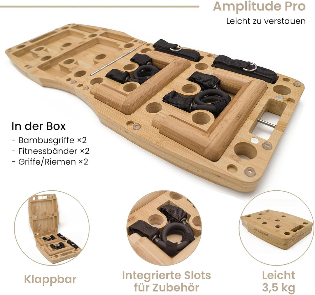 Amplitude Pro – Premium Liegestützbrett (push up board) aus Bambus – 81 cm Erwachsenengrösse – klapp