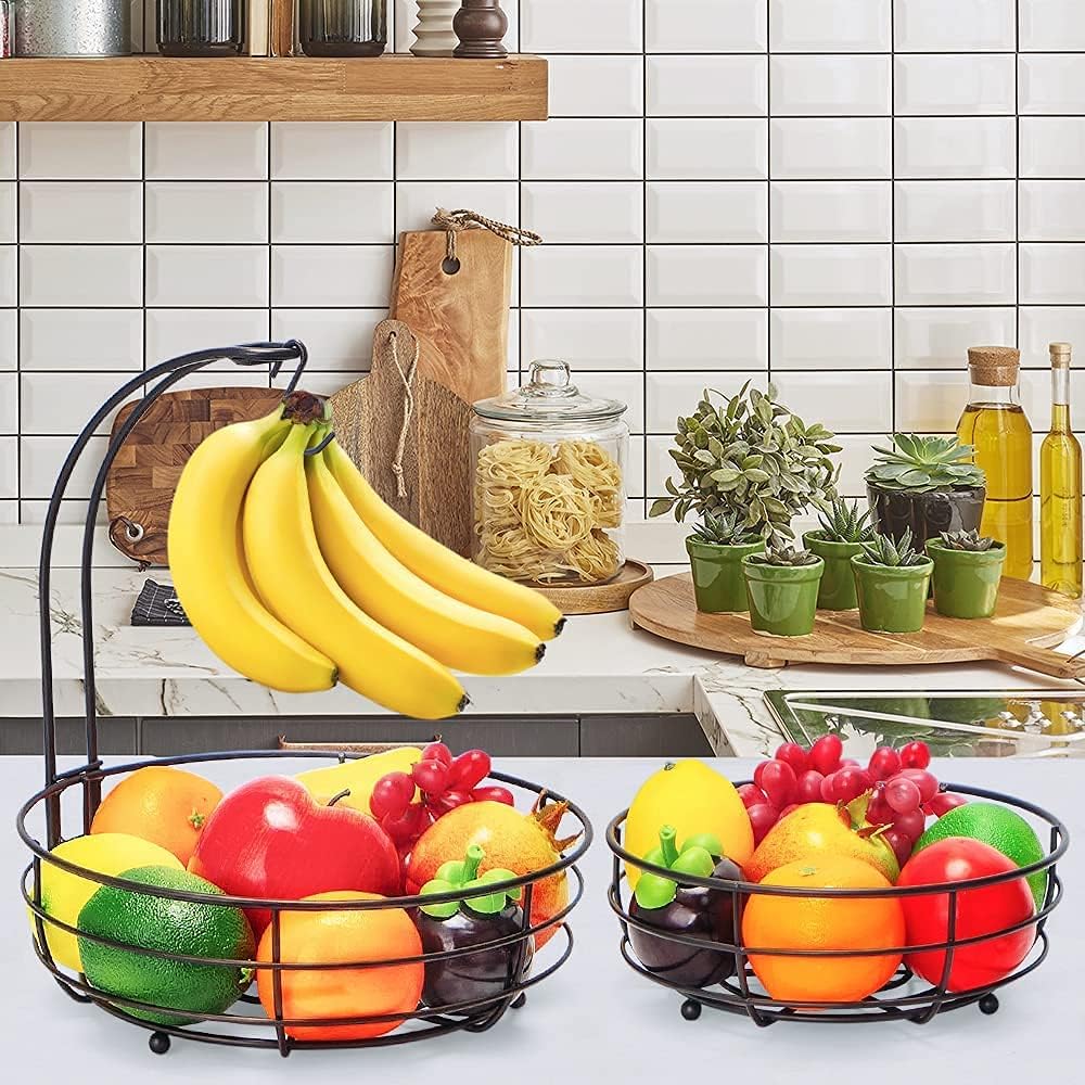 2 Stöckig Obstkorb mit Bananenhalter, Stehend Täglicher Küche moderne Obstschale, praktischer Obstkö