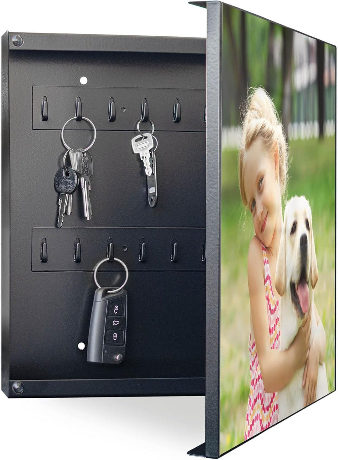 banjado® Grosser Schlüsselkasten Glas/Schlüsselbox 30cm x 30cm mit 50 Haken - Motiv Wunschmotiv/Schl