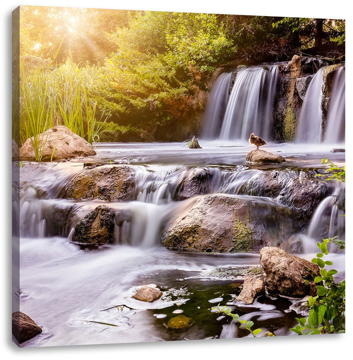 Pixxprint Wasserfall als Leinwandbild Quadratisch/Grösse: 70x70 / Wandbild/Kunstdruck/fertig bespann