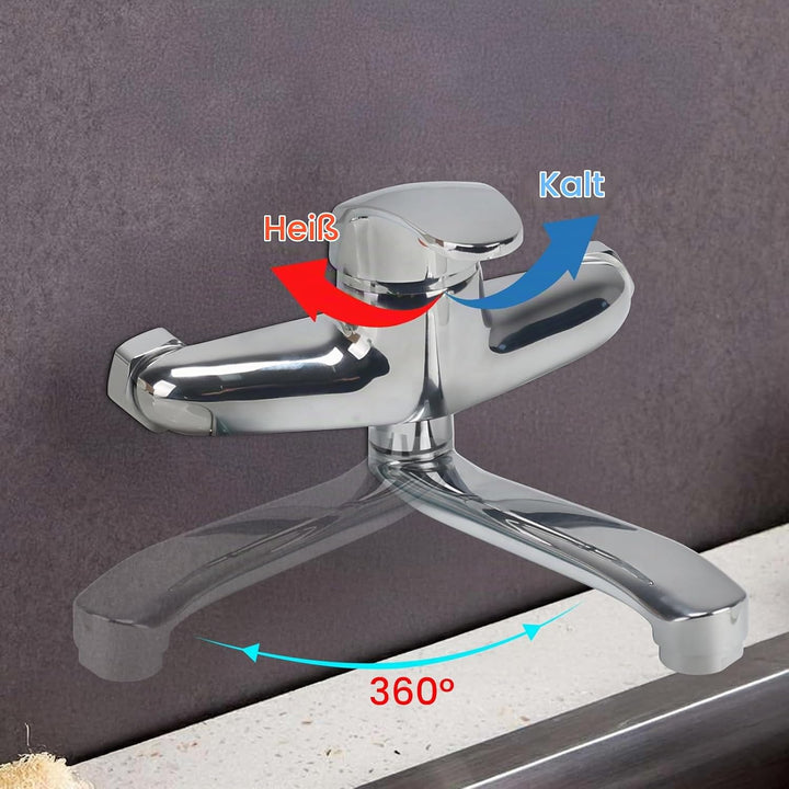 Wasserhahn Wandmontage 20cm 360° Drehbar Wasserhahn Küche Kalt und Heiss Einhebelmischer Mischbatter