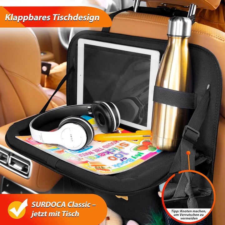 SURDOCA Auto Organizer Kinder mit Klapptisch – Rücksitz Organizer mit Touchscreen-Tabletfach, Wasser
