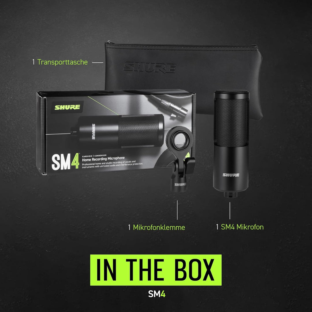 Shure SM4 Studio Mikrofon, XLR Heimstudio Kondensator Mikrofon Optimiert für sanfte Vocals bis zu La