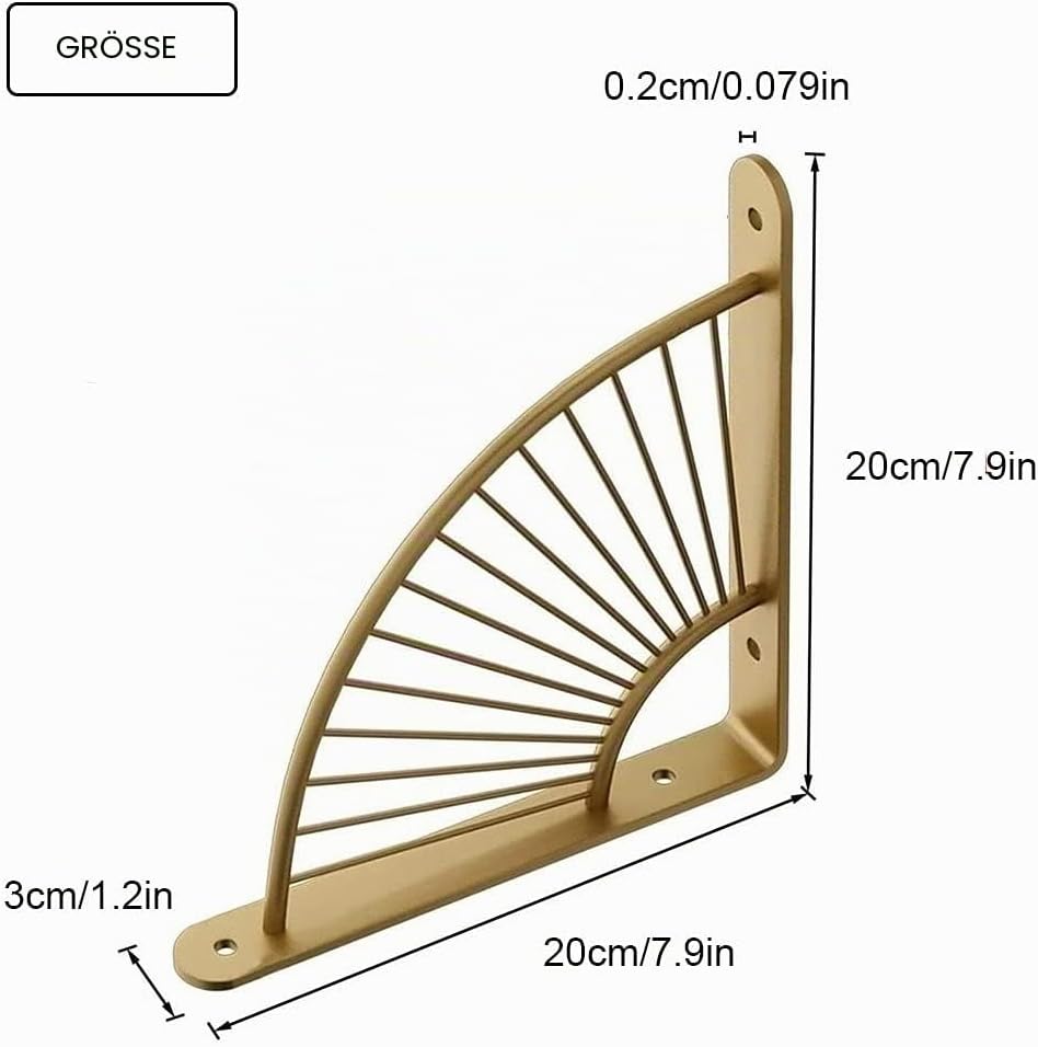 通用 2 Stück Regalhalter in Fächerform in Gold/Schwarz, aus Metall, für Wandregale, Eckregale, Wohnzim