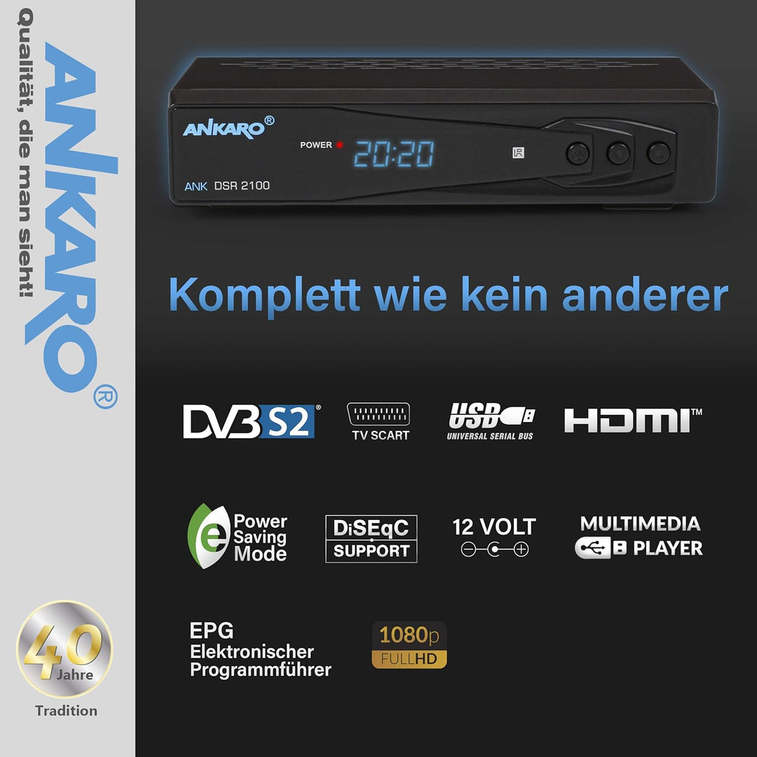 ANKARO DSR 2100 digitaler Full HD 1080p Satelliten Receiver schwarz mit USB Mediaplayer/HDMI/Scart/L